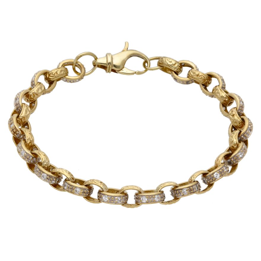 9ct Yellow Gold Kids Patterned & Plain CZ Heart Belcher Bracelet 14.7gms |  chapeljewellersshop
