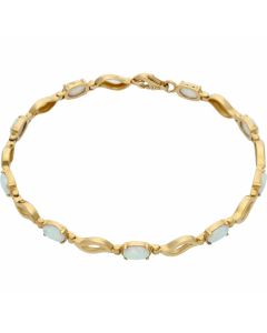 New 9ct Yellow Gold Cultured Opal Leaf Design Link Bracelet