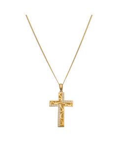 New 9ct Yellow Gold Cubic Zirconia Heart Cross & 20" Necklace