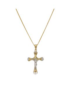New 9ct 2 Colour Gold Cubic Zirconia Heart Crucifix & 24" Chain