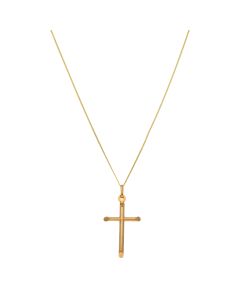 New 9ct Yellow Gold Tube Cross Pendant & 18" Necklace