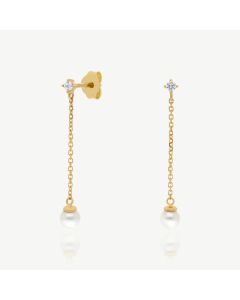 New 9ct Yellow Gold Cubic Zirconia & Pearl Drop Earrings