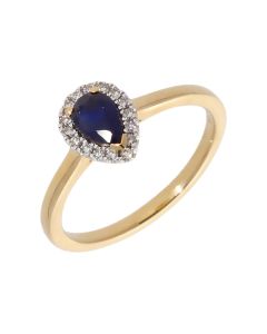 New 9ct Yellow Gold Oval Sapphire & Diamond Pear Cluster Ring