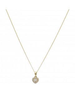 New 9ct Yellow Gold Cubic Zirconia Halo Heart & 18" Necklace
