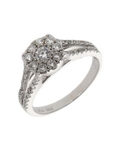 Pre-Owned 18ct White Gold 0.60 Carat Diamond Halo Cluster Ring