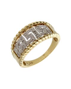 Pre-Owned 9ct Gold Diamond Set Greek Key Link Dress Ring