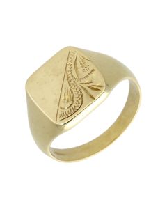 Pre-Owned 9ct Yellow Gold Half Patterned Signet Ring