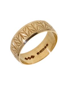 Pre-Owned 9ct Yellow Gold 7mm Patterned Wedding Band Ring