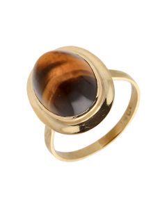 Pre-Owned 9ct Yellow Gold Oval Tigers Eye Solitaire Dress Ring