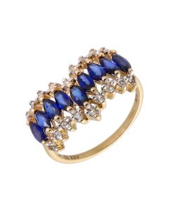 Pre-Owned 9ct Gold Blue & White Spinel Triple Row Wishbone Ring
