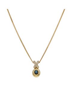 Pre-Owned 9ct Yellow Gold Sapphire & Diamond XO Necklace