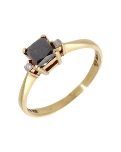 Pre-Owned 9ct Yellow Gold Black Diamond Solitaire Ring