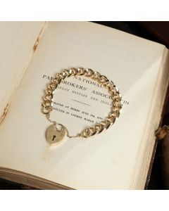 Pre-Owned Vintage 1972 9ct Gold Facet Curb Link Padlock Bracelet