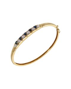 Pre-Owned 9ct Yellow Gold Hinged Sapphire & Diamond Set Bangle