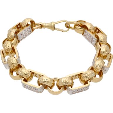 New 9ct Gold 10" Cubic Zirconia Link & Belcher Bracelet 2.4oz