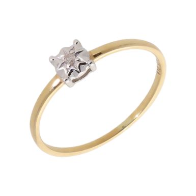 New 9ct Yellow Gold Illusion Set 0.02ct Diamond Solitaire Ring