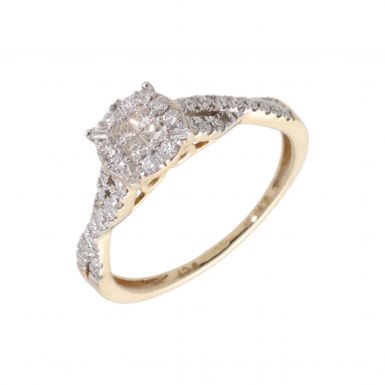 New 9ct Yellow Gold 0.40ct Princess & Brilliant Cut Diamond Ring