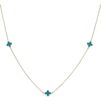 New 9ct Yellow Gold 3 Turquoise Petal 16-17" Necklace