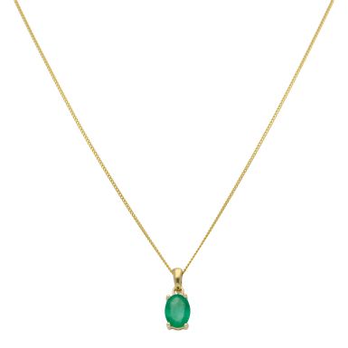 New 9ct Yellow Gold Oval Shaped Emerald Pendant & 18" Necklace