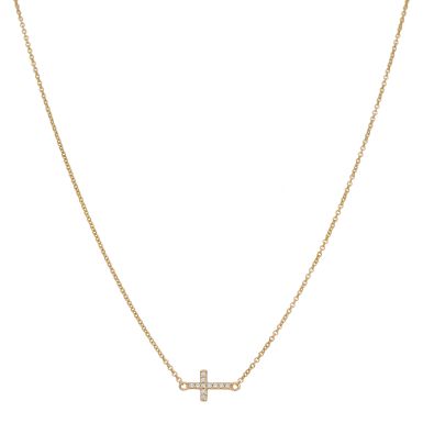 New 9ct Gold Cubic Zirconia Sideways Resurrection Cross Necklace