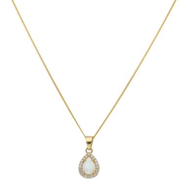 New 9ct Yellow Gold Cultured Opal & Cubic Zirconia & 18" Chain