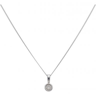 New 9ct White Gold 0.10ct Diamond Pendant & 18" Necklace