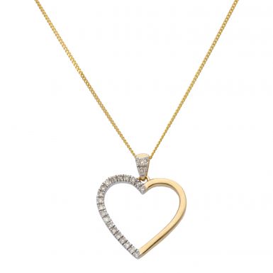 New 9ct Gold 0.13ct Diamond Heart Pendant & 18" Chain Necklace