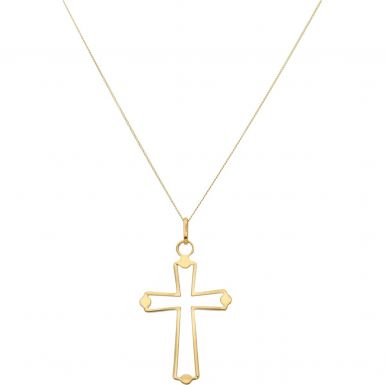 New 9ct Yellow Gold Cut Out Cross & 18 Inch Necklace