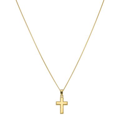 New 9ct Yellow Gold Patterned Edge Cross & 18" Chain Necklace
