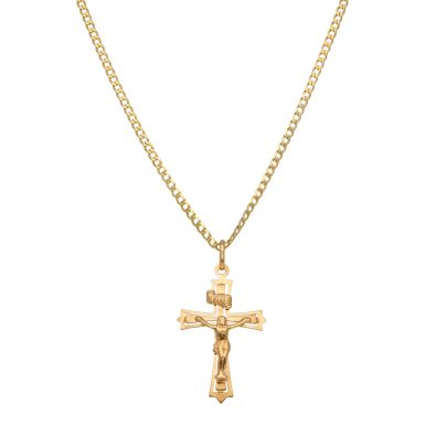 New 9ct Yellow Gold Flat Design Crucifix & 22" Curb Necklace