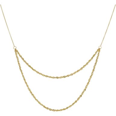 New 9ct Yellow Gold 16 - 17" 2 Row Rope & Link Chain Necklace