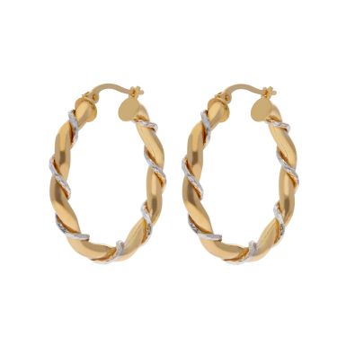 New 9ct 2 Colour Gold Twisted Hoop Earrings