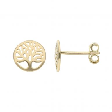 New 9ct Yellow Gold Round Tree Of Life Stud Earrings