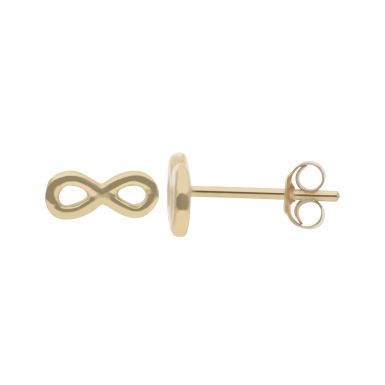 New 9ct Yellow Gold Infinity Symbol Stud Earrings