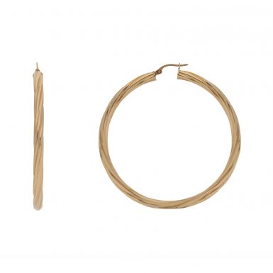 New 9ct Yellow Gold 60mm Twisted Hoop Creole Earrings