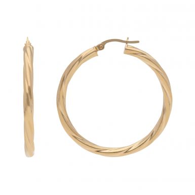 New 9ct Yellow Gold 30mm Twisted Hoop Earrings