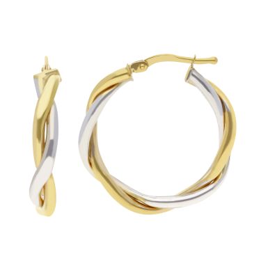 New 9ct 2 Colour Gold Medium Twisted Hoop Earrings