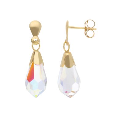 New 9ct Yellow Gold Crystal Teardrop Earrings