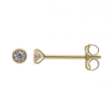 New 9ct Yellow Gold Small 2mm Cubic Zirconia Stud Earrings
