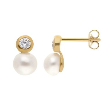 New 9ct Yellow Gold Freshwater Cultured Pearl Stud Earrings