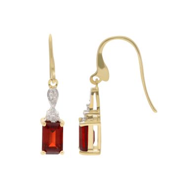 New 9ct Yellow Gold Garnet & Diamond Hook Through Drop Earrings