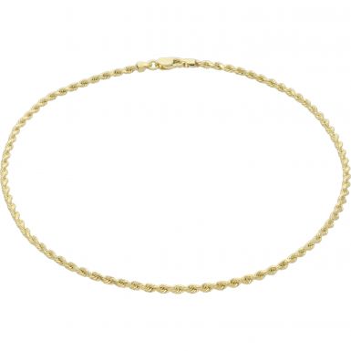 New 9ct Yellow Gold 10 Inch Hollow Diamond-Cut Rope Anklet