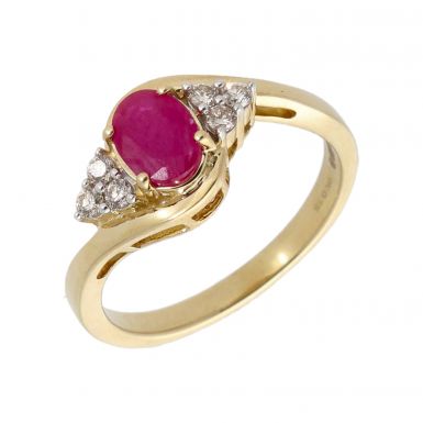New 9ct Yellow Gold Ruby & Diamond Cluster Ring