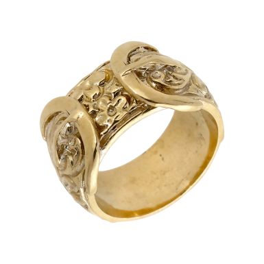 New 9ct Yellow Gold Patterned Double Buckle Ring 15.2g