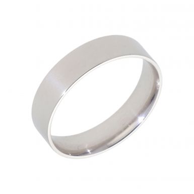 New 9ct White Gold 5mm Flat Court Wedding Ring