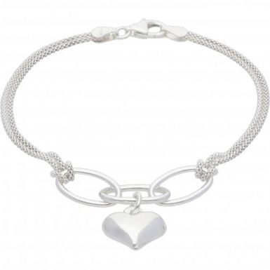 New Sterling Silver Puffed Heart Double Row Ladies Bracelet