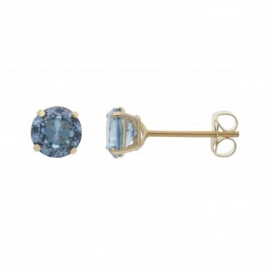 New 9ct Yellow Gold Pale Blue Cubic Zirconia Stud Earrings