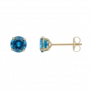 New 9ct Gold Mid Blue Cubic Zirconia Studs Earrings