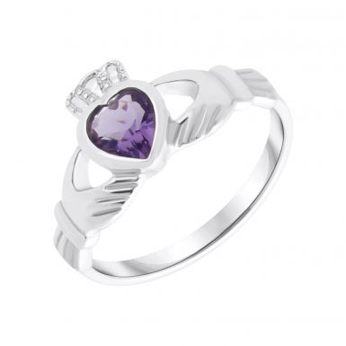 New Sterling Silver Purple Cubic Zirconia Claddagh Dress Ring