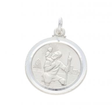 New Sterling Silver Round Reversible St Christopher Pendant
